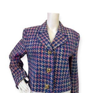 Vintage 90's Don Caster 100% Silk Patterned Colorful Cropped Blazer